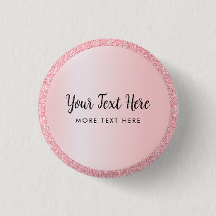 Custom Text Name Rose Gold Glitter Look Small 3 Cm Round Badge