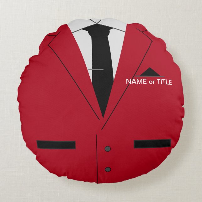 Custom Text Name Round Pillow Red Suit and Necktie (Front)