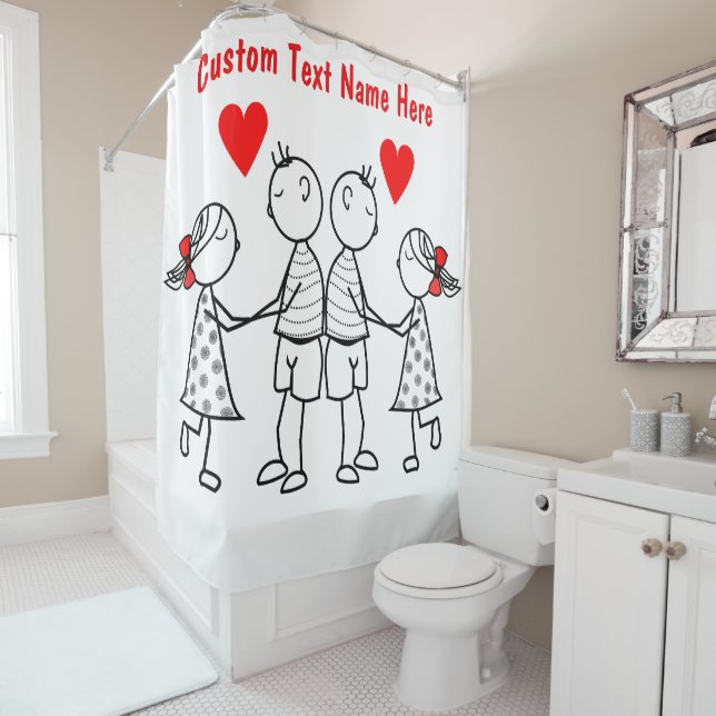Custom Text Name Shower Curtain Gift - Couple Love (In Situ)