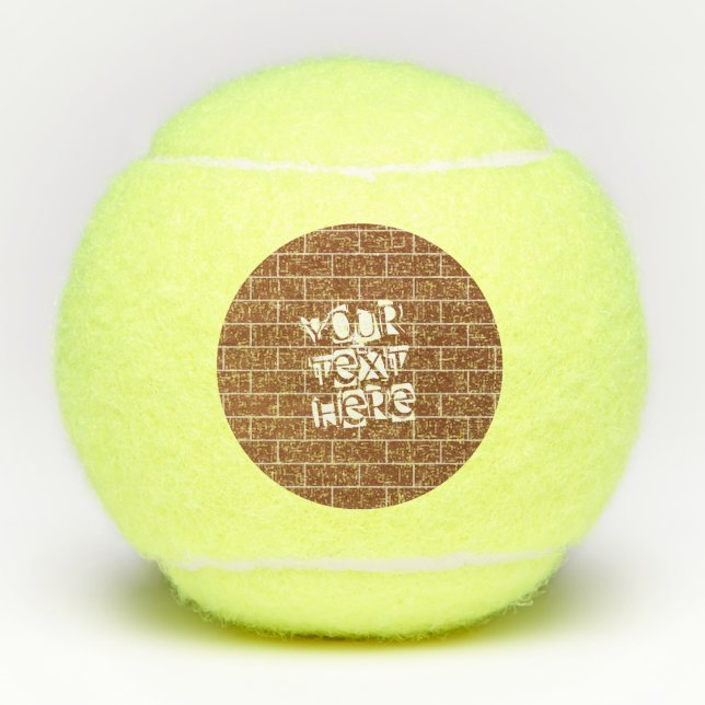 Custom Text Name Tennis Balls with Brick Wall (Front)