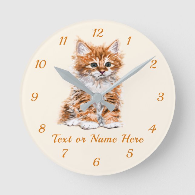Custom Text Name Wall Clock - Little Kitten (Front)