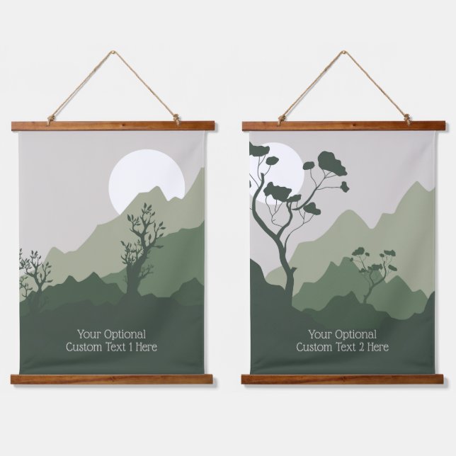 Custom Text Nature Illustration Hanging Tapestry (Double)