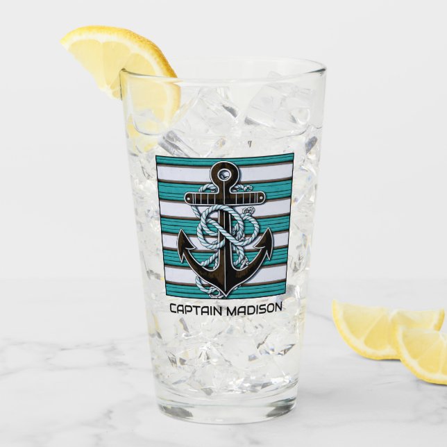 Custom Text Nautical Anchor Glass (Front Ice)