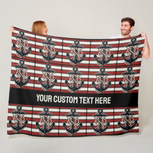Custom Text Nautical Anchor Pattern Fleece Blanket
