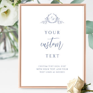 Custom Text Navy Blue Script Monogram Wedding Sign
