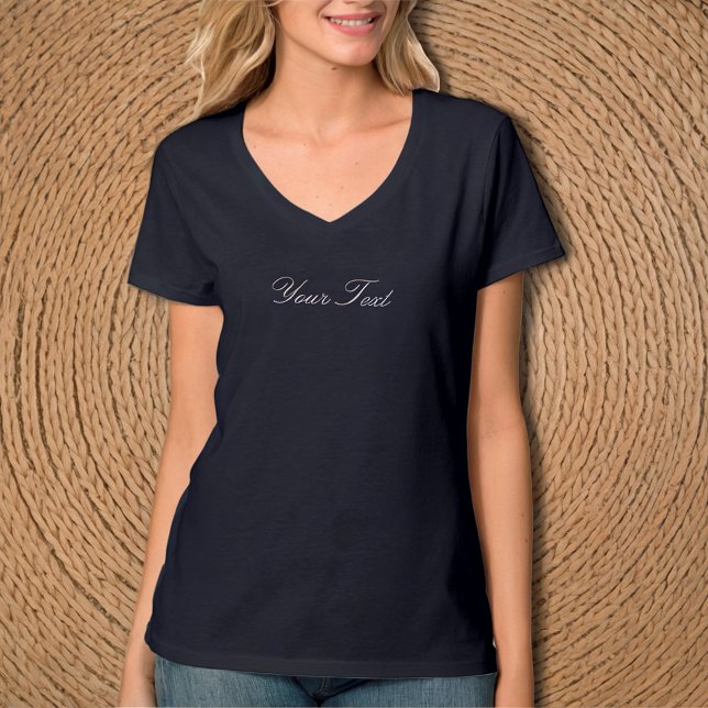 Custom Text Navy Blue V-Neck T-Shirt / Customise (Creator Uploaded)