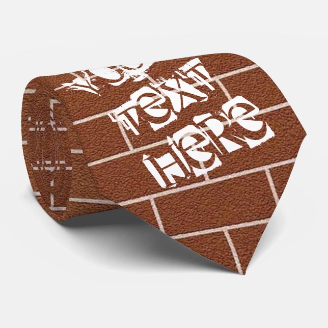 Custom Text Neck Tie with Brick Wall Design (Rolled)