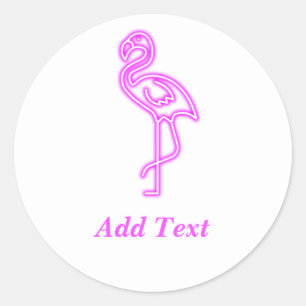 Custom text neon pink flamingo business logo classic round sticker