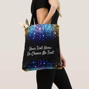 Custom Text/ Ombre Glitter Gold Purple Blue Tote Bag