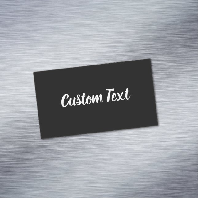 Custom Text on Black with White Script Magnetic Business Card (In Situ)