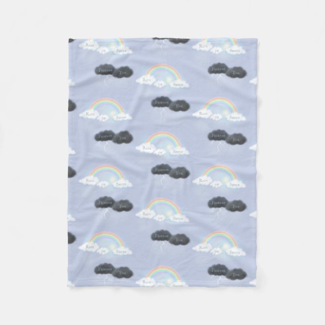 Custom Text on Clouds & Rainbows "Rain or Shine" Fleece Blanket (Front)