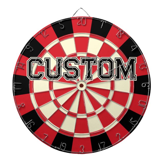 Custom Text on Retro Red, Black, Cream Beige Colou Dartboard (Front)