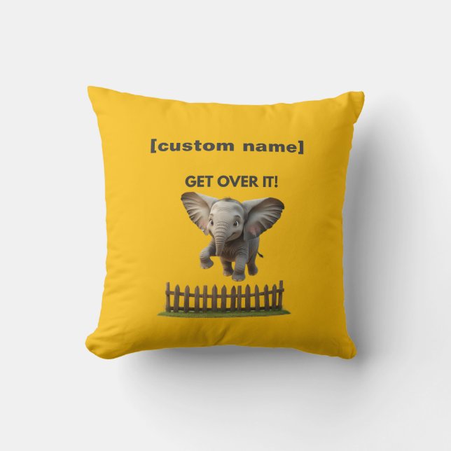 Custom Text or Name Flying Elephant  Cushion (Front)