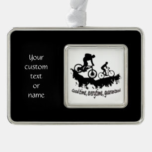 Custom text or name Mountain Biking Cycling quote Silver Plated Framed Ornament