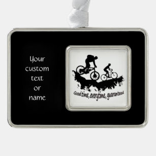 Custom text or name Mountain Biking Cycling quote Silver Plated Framed Ornament