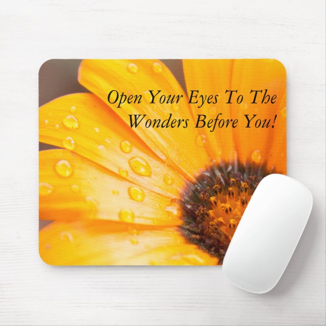 Custom Text Orange African Daisy Photo Mouse Mat (With Mouse)
