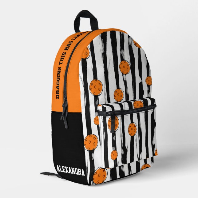Custom text orange & coral pickleball printed backpack (Back Corner Left)