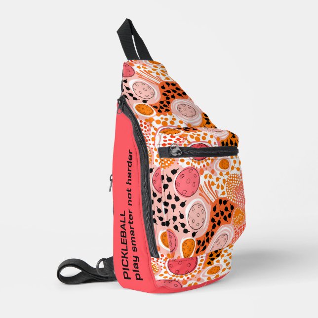 Custom text orange & coral pickleball sling bag (Left Corner)