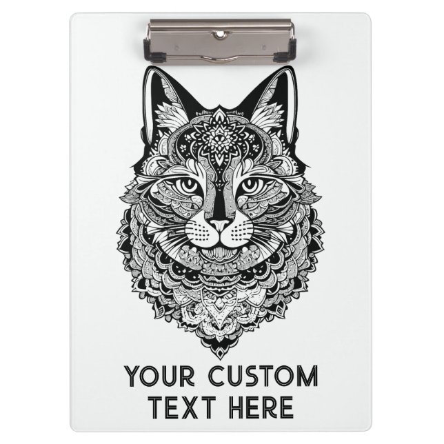 Custom Text Ornamental Cat Clipboard (Front)