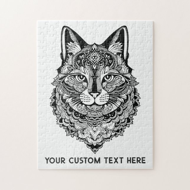 Custom Text Ornamental Cat Jigsaw Puzzle (Vertical)