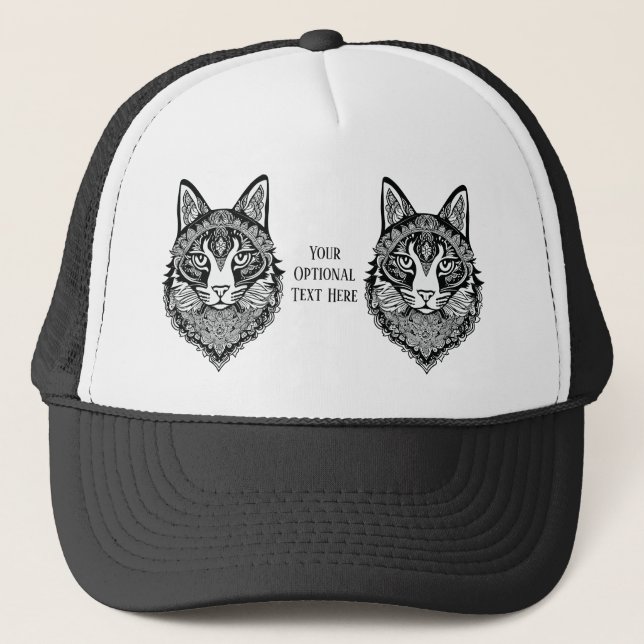 Custom Text Ornamental Cat Trucker Hat (Front)
