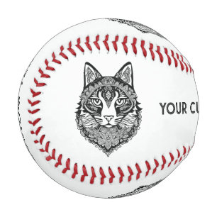 Custom Text Ornamental Cats Baseball