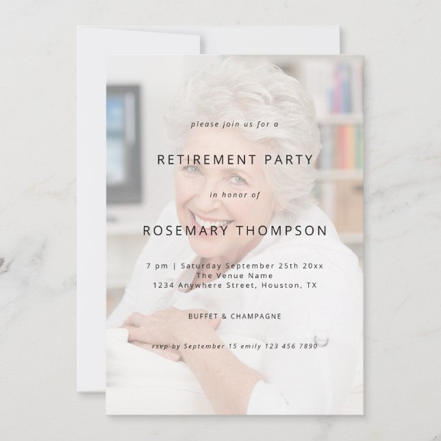 Custom Text Overlaid on Photo Retirement Party Invitation (Front)