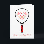 Custom text, Padel birthday card<br><div class="desc">Fall head over heels for our "Love at First Padel" T-shirt! This charming tee features a padel racket with holes in the shape of a heart, capturing the essence of the game and the love it inspires. Below the racket, there's a customisable text area where you can add your own...</div>