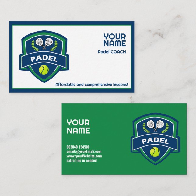 🎾Custom text,  Padel Coach Business Card (Front/Back)