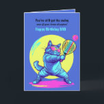 Custom text, padel Knee’d for Speed (and Cake) Card<br><div class="desc">This hilarious padel-themed birthday card features a stylish cat rocking sunglasses and smashing it on the court like a total legend. It’s perfect for padel lovers who may be feeling the years in their knees but still serve major birthday energy. The front text reads “You’ve still got the swing even...</div>