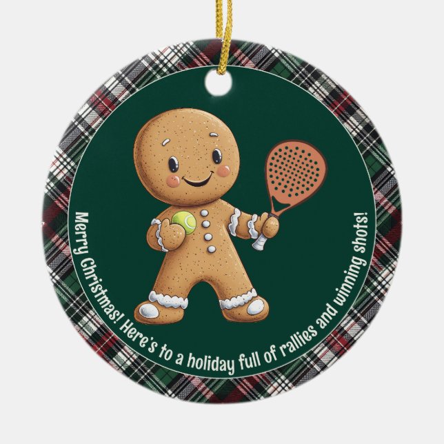 🎾🎄Custom text,  Padel Powered Christmas Ceramic Tree Decoration (Front)