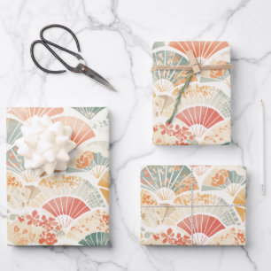 Custom Text Pastel Watercolor Japanese Fan Wrapping Paper Sheet