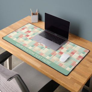 Custom Text Pastels pattern Faux Ceramic Tiles Desk Mat