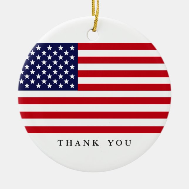 Custom Text Patriotic American Flag | Thank You Ceramic Tree Decoration (Front)