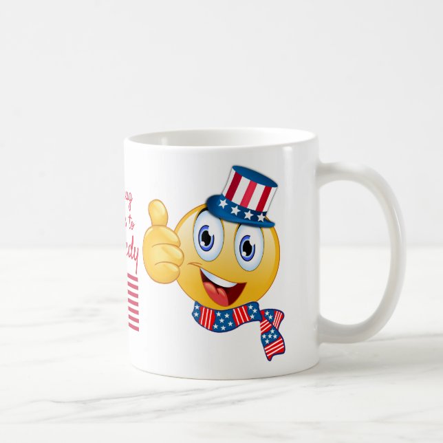 Custom Text Patriotic Comic Uncle Sam Emoji Coffee Mug (Right)