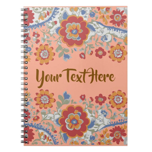 Custom Text Personalised Floral Vintage Boho Notebook (Front)