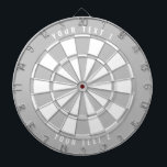 Custom Text Personalized Grayscale Gray & White Dartboard<br><div class="desc">White and medium gray dartboard with your custom text curved on the top and bottom. Colors are all customizable.</div>