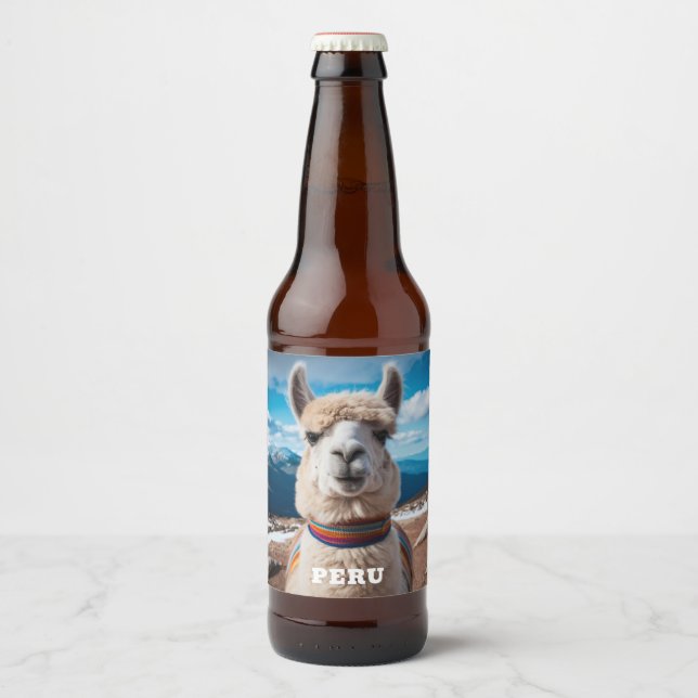 Custom Text Peru Llama Beer Bottle Label (Front)