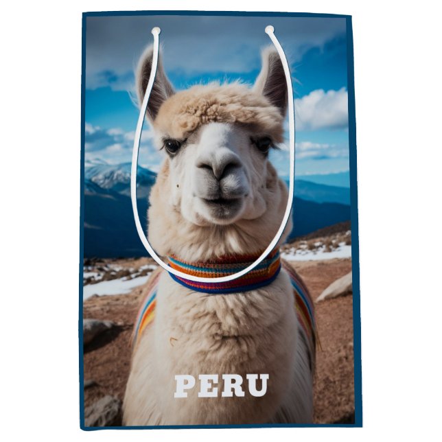 Custom Text Peru Llama Medium Gift Bag (Front)