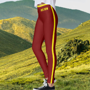 Custom Text Pet Cat Mum Burgundy Yellow Stripes Leggings