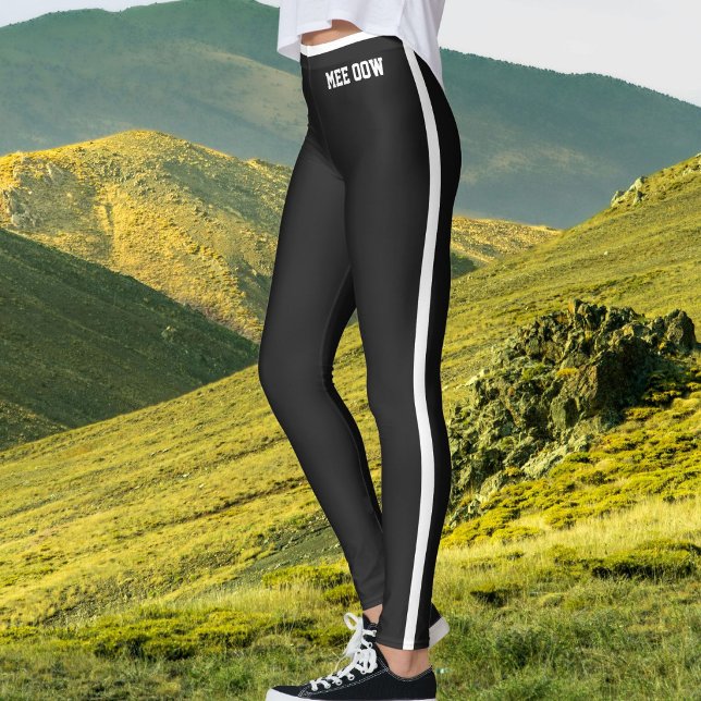 Custom Text Pet Cat Mum Jet Black White Stripes Leggings (Creator Uploaded)