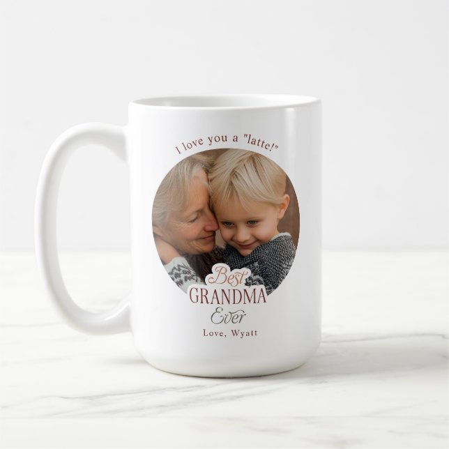 Custom Text Photo Best Grandma Ever Coffee Mug (Left)