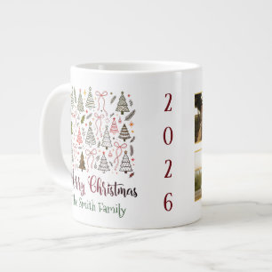 Custom Text & Photo Collage Christmas Trees & Bows Large Coffee Mug