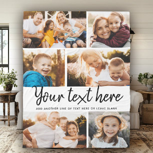Custom Text Photo Collage Modern Family Keepsake Fleece Blanket