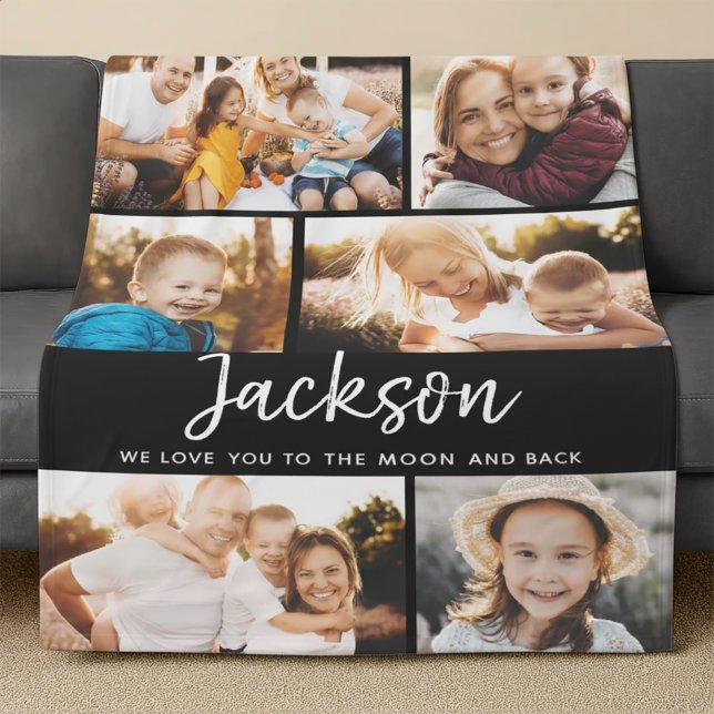 Custom Text Photo Collage Modern Family Keepsake Fleece Blanket (Creator Uploaded)