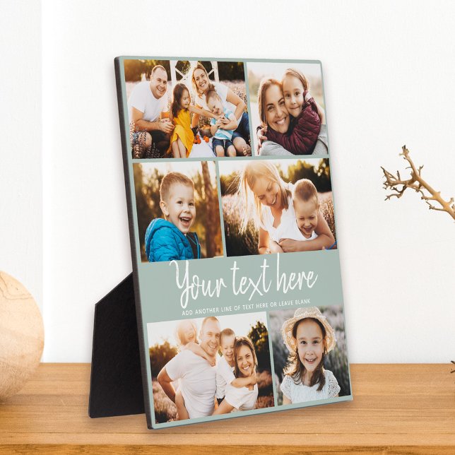 Custom Text Photo Collage Modern Green Keepsake Plaque (Creator Uploaded)