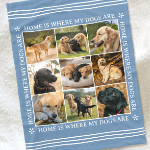 Custom Text Photo Collage Pet Dog Love Blue Fleece Blanket