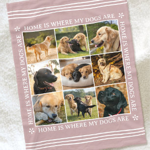 Custom Text Photo Collage Pet Dog Love Rose Pink Fleece Blanket