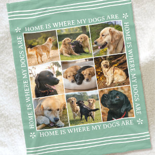 Custom Text Photo Collage Pet Dog Love Soft Green Fleece Blanket
