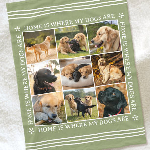 Custom Text Photo Collage Pet Dog Sage Green Fleece Blanket